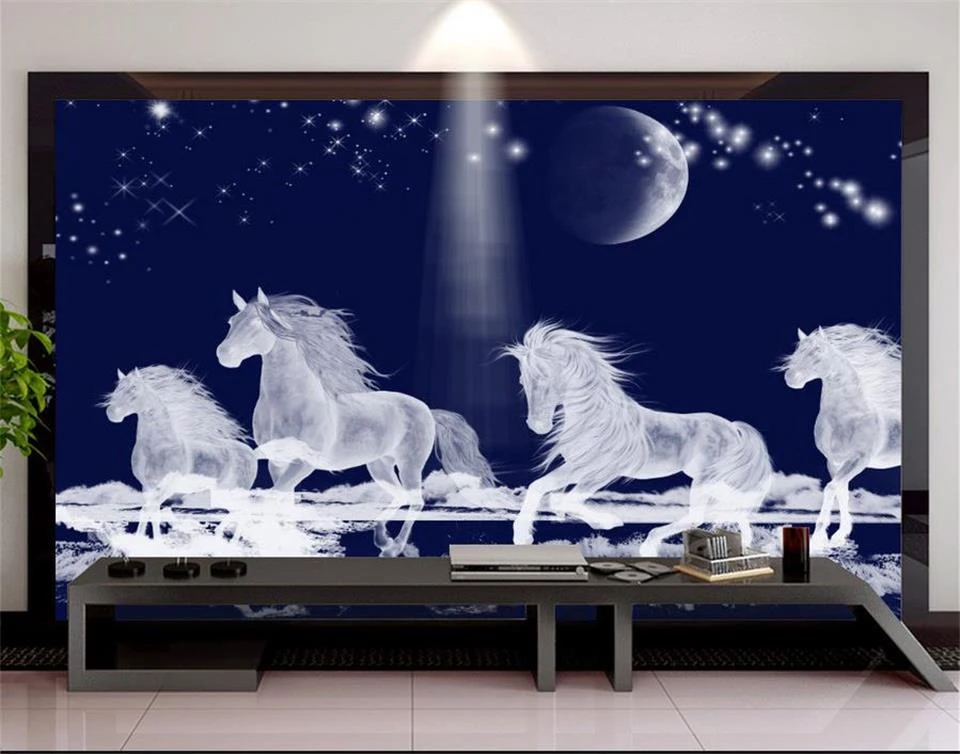 Custom 3D Photo Wallpaper Room HD Mural Fairy Tale Moonlight Horse - phong thủy (Feng shui): \