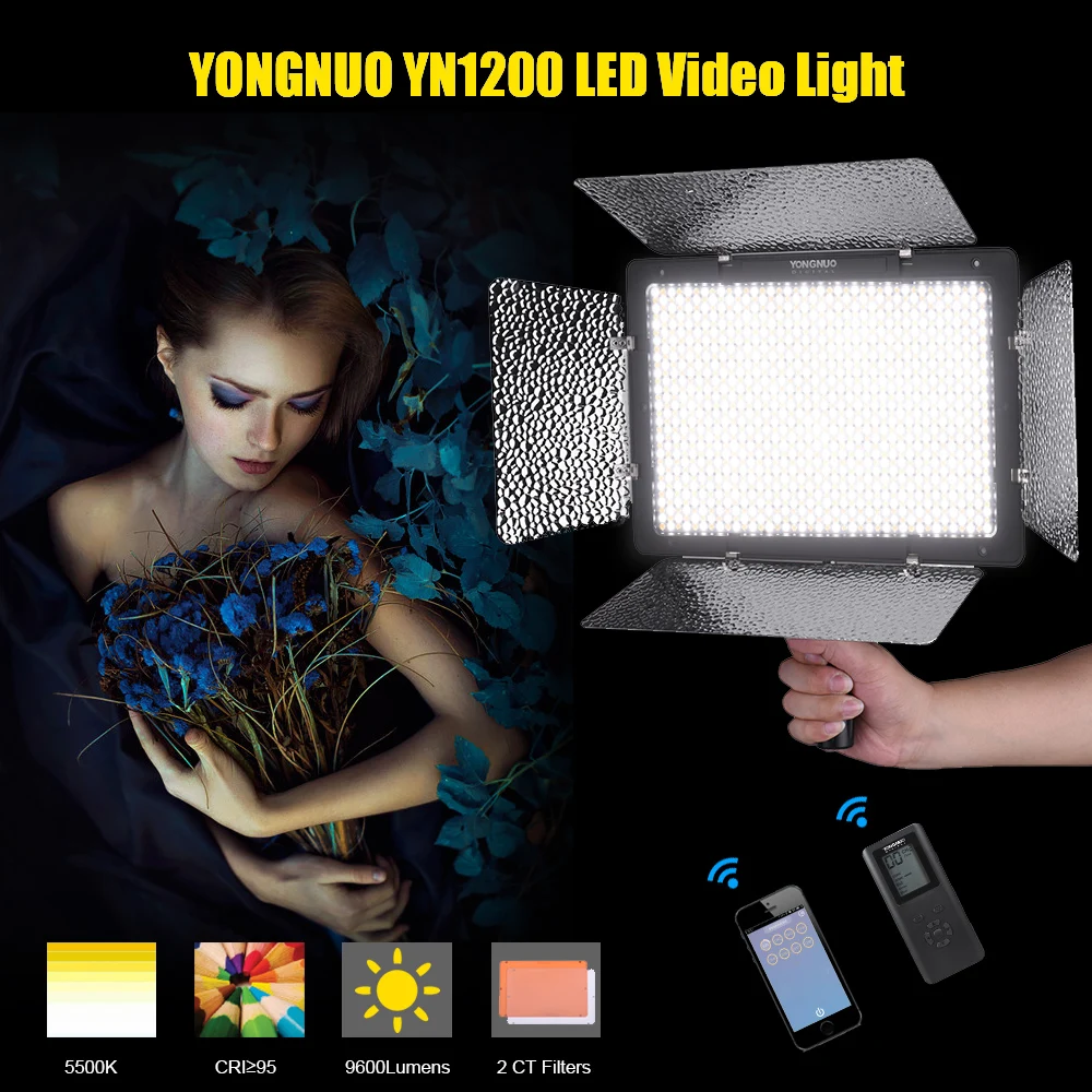 YONGNUO YN1200 Pro светодиодный светильник для видео 5500K фотографии видео запись заполняющий Светильник w/2 шт CT фильтры пульт дистанционного управления студийный светильник