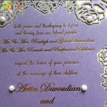 Бесплатный бант своими руками, на заказ 50 комплектов розовая блестящая лазерная резка, для свадьбы Пригласительные открытки поздравительная открытка Персонализированная на заказ, карта цвета слоновой кости