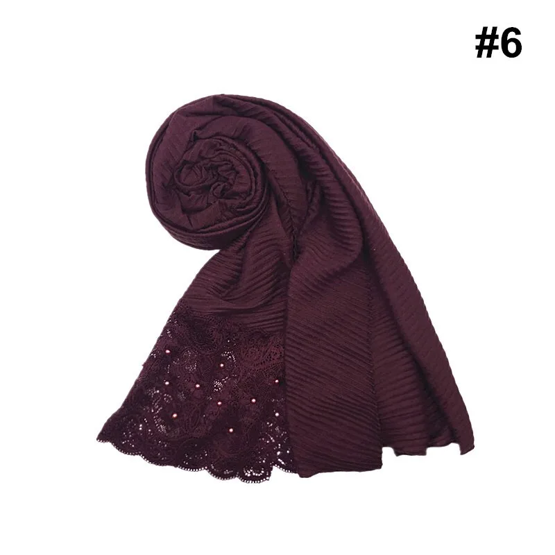Новейшая Сдавленная сморщенная кружевная ткань Хиджаб Аксессуары простой Одноцветный обруч кашне в мусульманском стиле