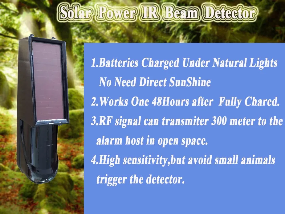 30 м солнечный Мощность Пассивный фотоэлектрический беспроводной инфракрасный два луча Детектор внутренней безопасности сенсорная