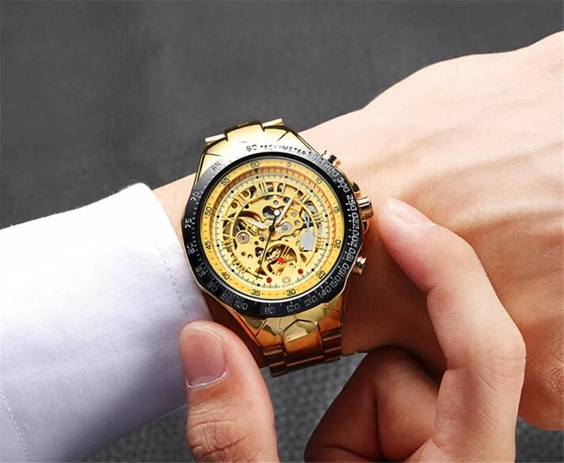 

Waterproof Number Sport Design Bezel Golden Watch Mens Watches Top Brand Luxury Montre Clock Men Automatic Skeleton Wrist Watch