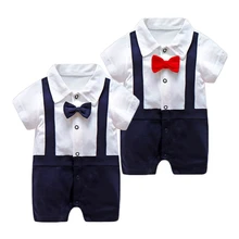 Комбинезоны для новорожденных мальчиков; летняя тонкая одежда с короткими рукавами; комбинезон с галстуком-бабочкой для малышей; детские ползунки