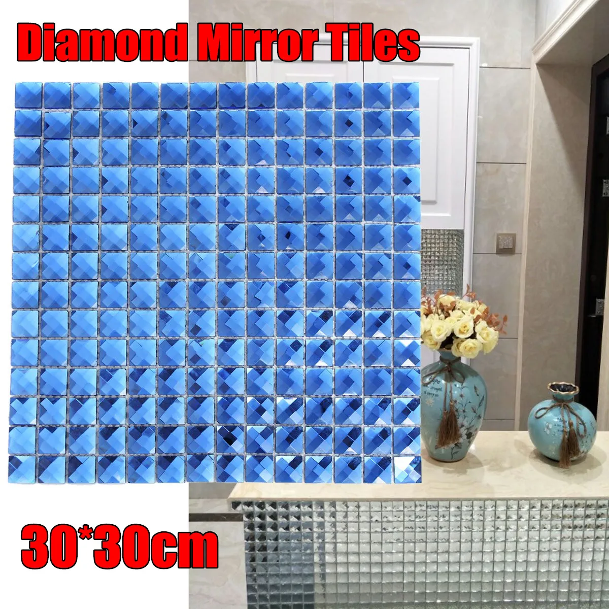 

Diamond Mirror Tiles Blue 30*30CM For TV Background Wall KTV Bar Decoration Lens