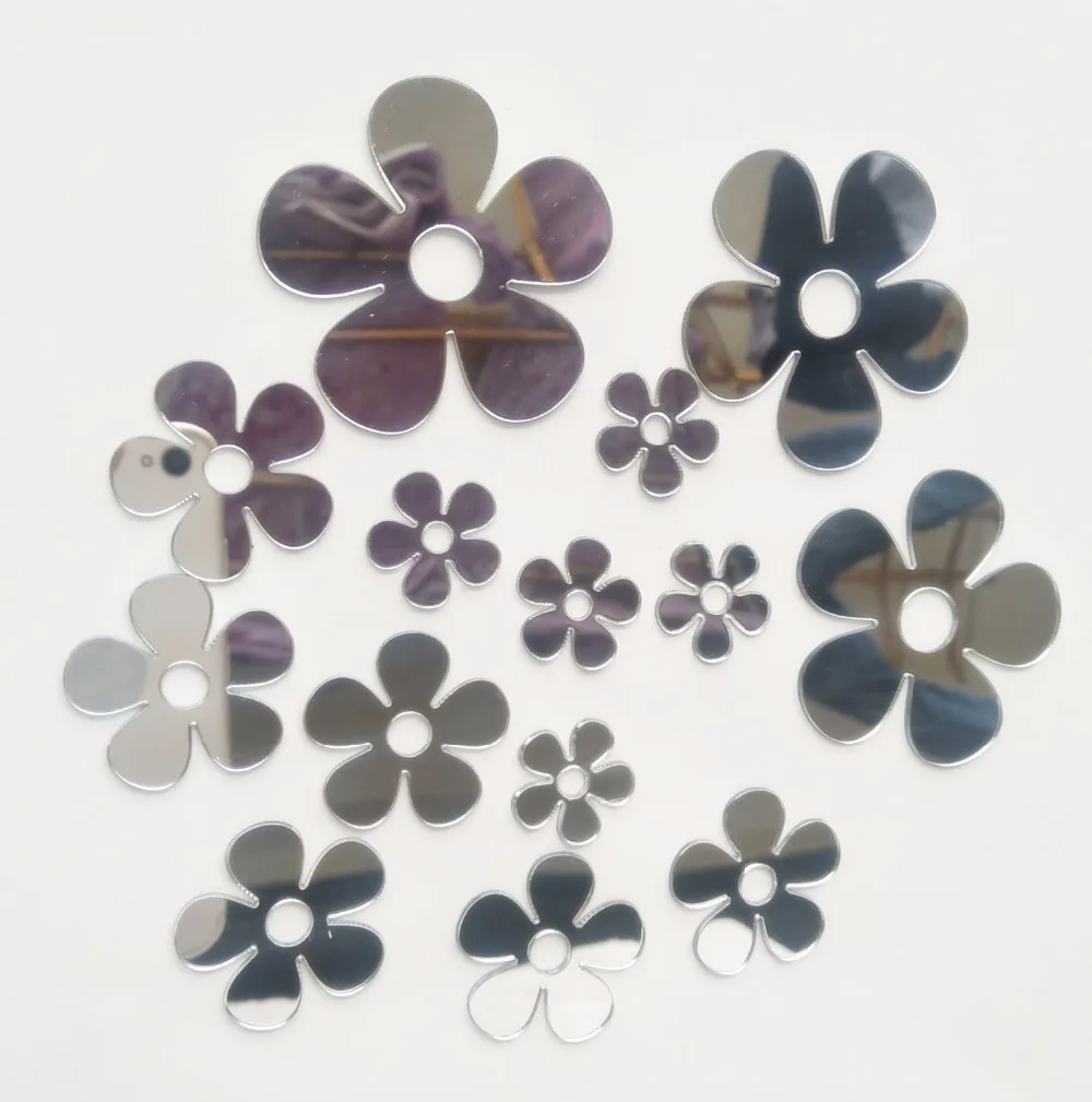 Set of 50pcs Little Flower Mirror Sticker ,Different Sizes Flower