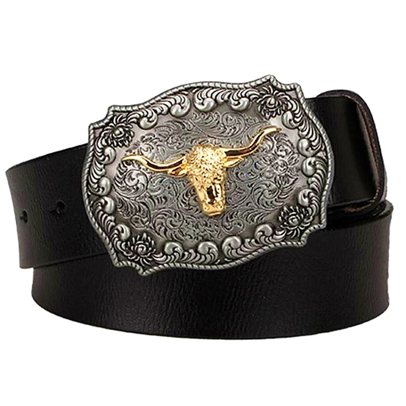HuoGuo NEW Genuine Leather belt men American cowboy cowskin leather belt man West cowboy belt usa Western style