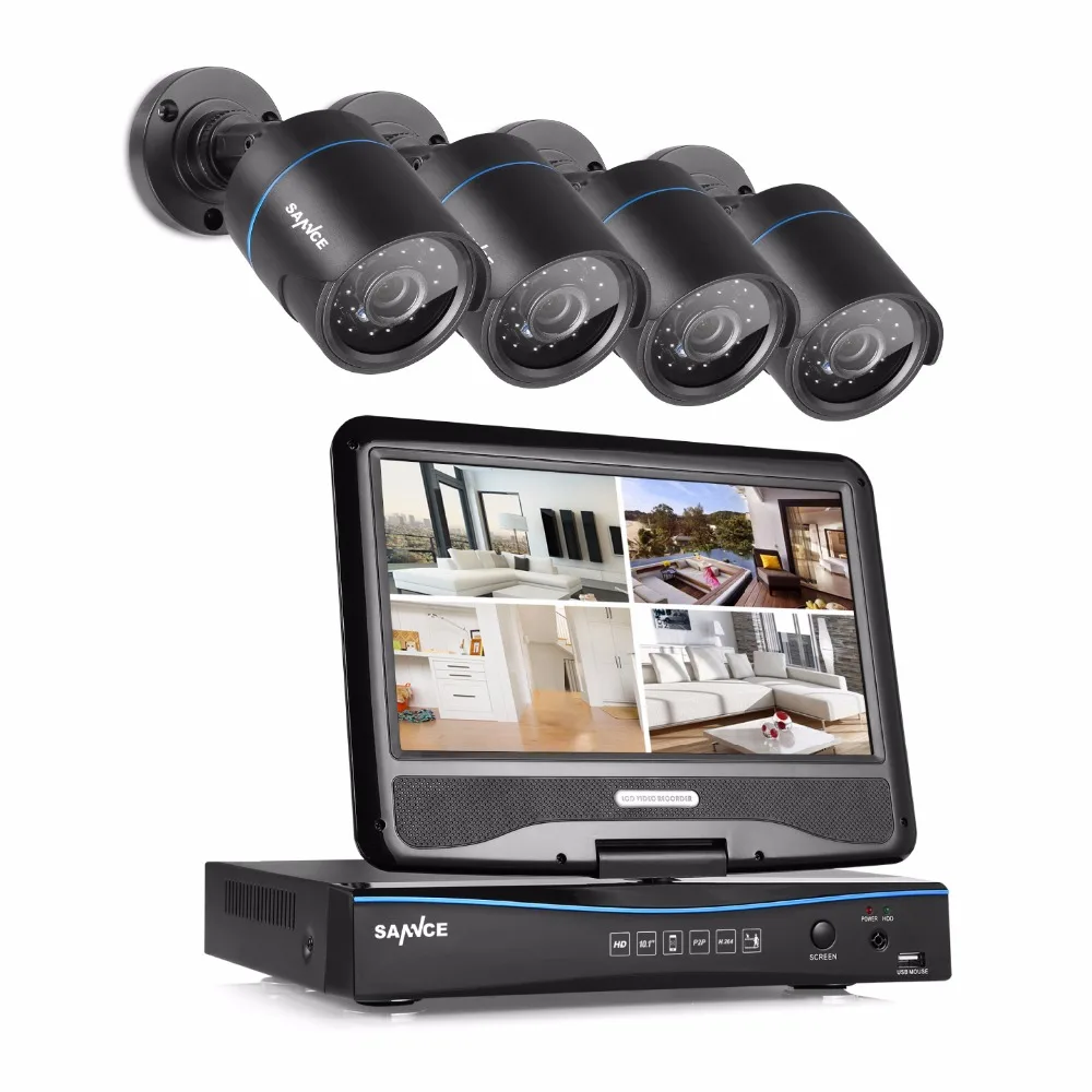 SANNCE 720P Surveillance System 4CH DVR with built in 10.1" LCD monitor