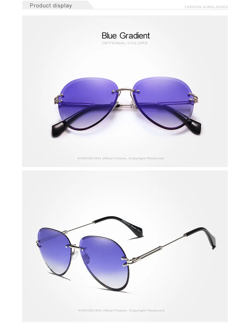 KINGSEVEN дизайн ретро женские без оправы Пилот солнцезащитные очки без оправы красочные градиентные линзы UV400 защита оттенков Oculo N802