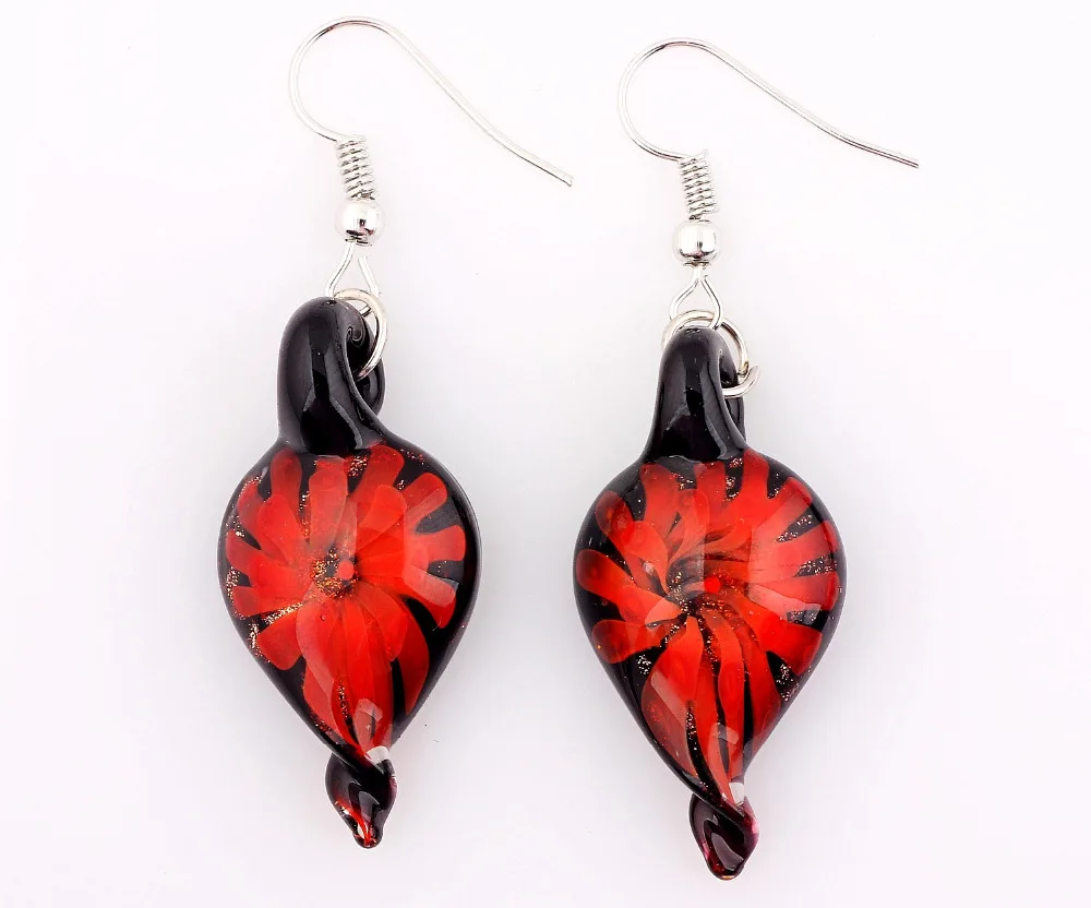 

QianBei Promot handmade Murano Lampwork Glass Mix Color Women's Mixed color Flower Glass Earrings Hot Thanksgiving gift