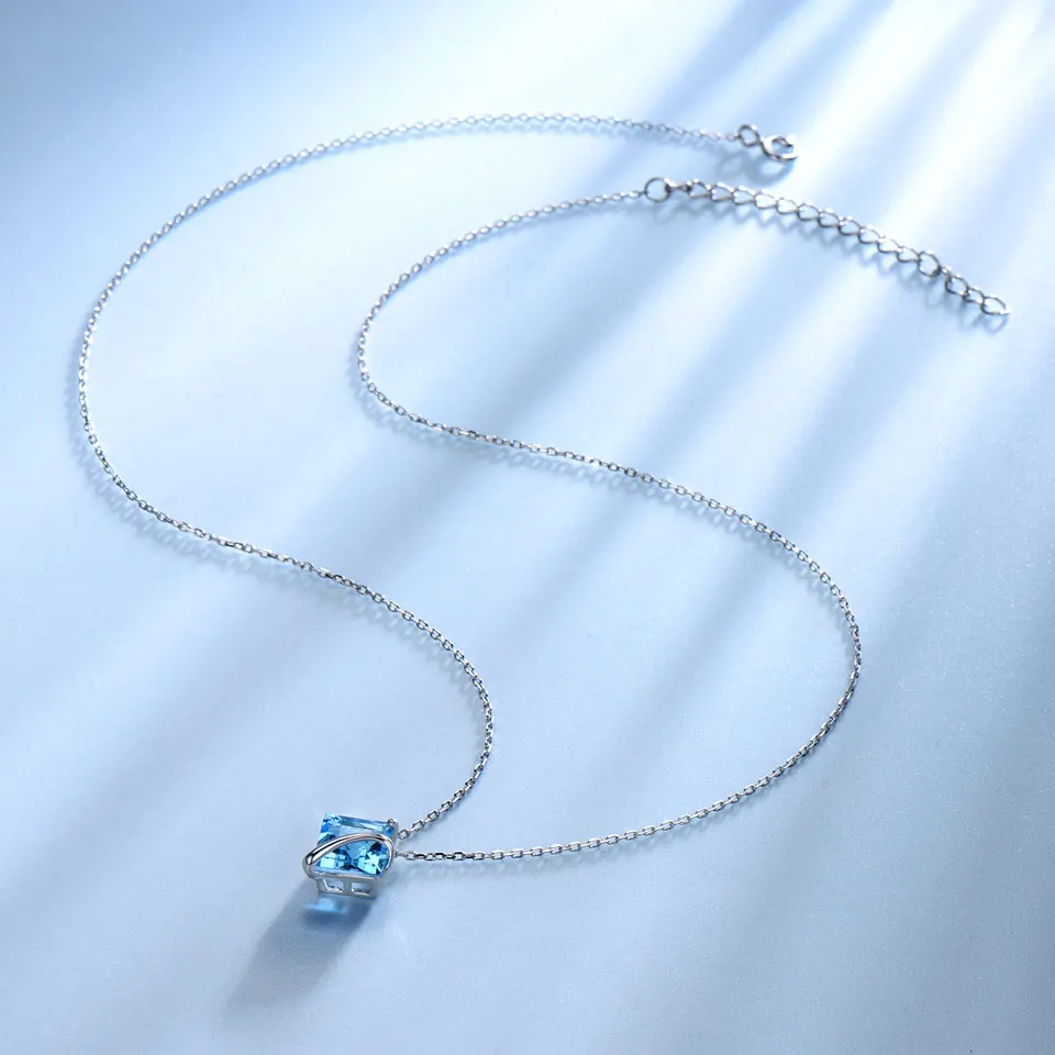 UMCHO 3.4ct натуральный синий топаз драгоценный камень подвески ожерелье s для женщин Настоящее серебро 925 пробы свадебное ожерелье подарок - Цвет камня: blue topaz