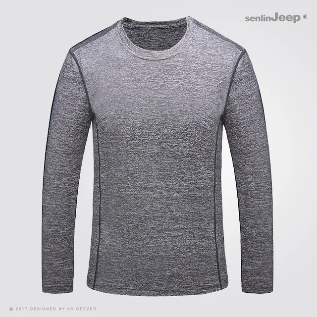Летняя уличная походная футболка с длинными рукавами для мужчин, спортивная одежда для бега, фитнес, против морщин, удобная эластичность футболка из дышащей ткани - Цвет: Серый