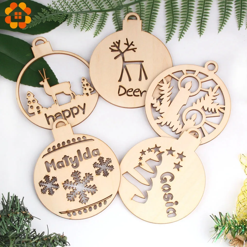 

3PCS/Lot Creative DIY Hollow Christmas Ball Natural Wooden Pendants Ornaments For Xmas Tree Ornament Christmas Party Decorations