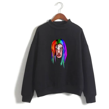 

LUCKYFRIDAYF Fashion High Collar Hoodies 6ix9ine Rapper Hip Hop Men Women Casual Capless Sweatshirts Long Sleeve Hooded Pullover