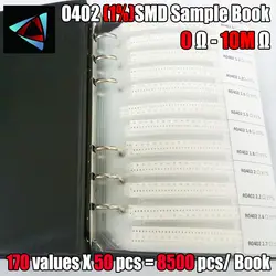 0402 YAGEO SMD каталог с образцами резисторов 1% Допуск 170valuesx50pcs = 8500 шт. Резистор Комплект 0R ~ 10 м