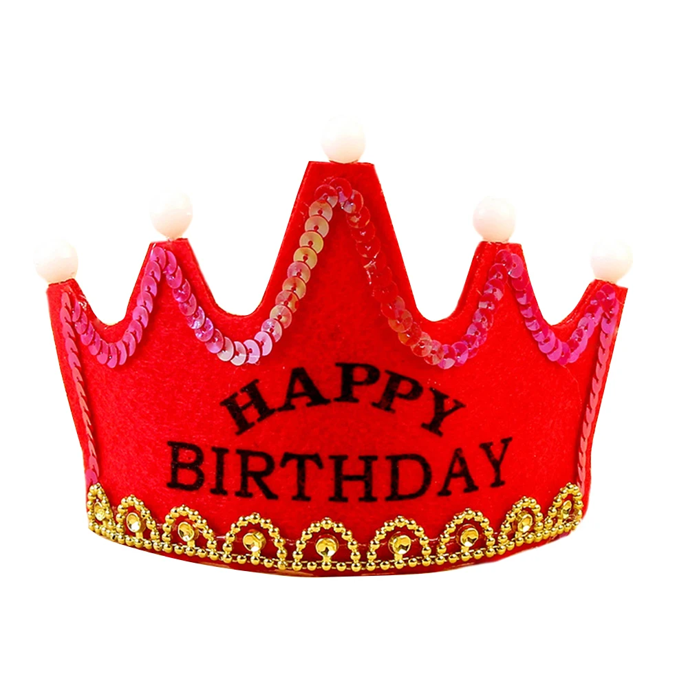 Шляпы на день рождения декоративная крышка светодиодный осветительный головной убор принцесса король девочка мальчик Корона Дети С Днем Рождения Вечеринка украшения тема - Цвет: Red birthday