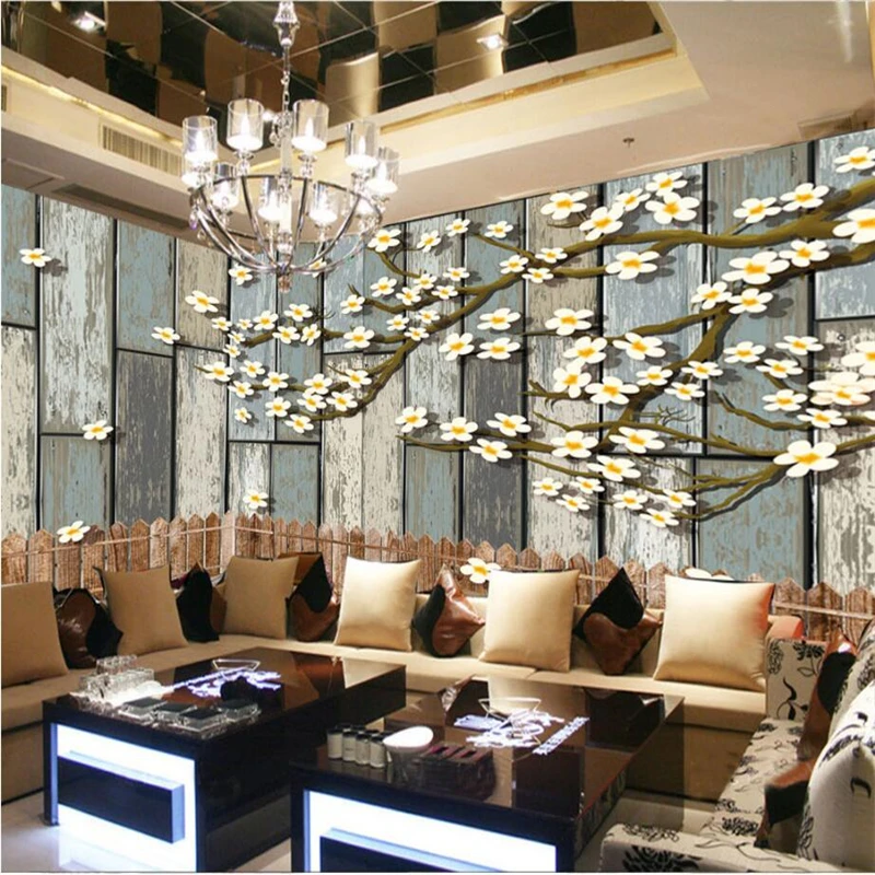 

beibehang Wallpaper custom living room bedroom sofa mural Europe and the United States wood plank wood flower TV background