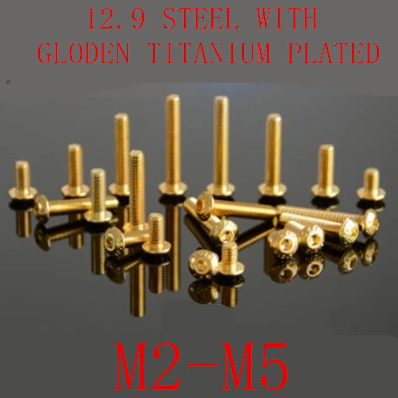 

10Pcs G12.9 iso7380 half round Titanium plated Gold Hex Screw M2 M2.5 M3 M4 M5 titanium plating gloden button head Screw