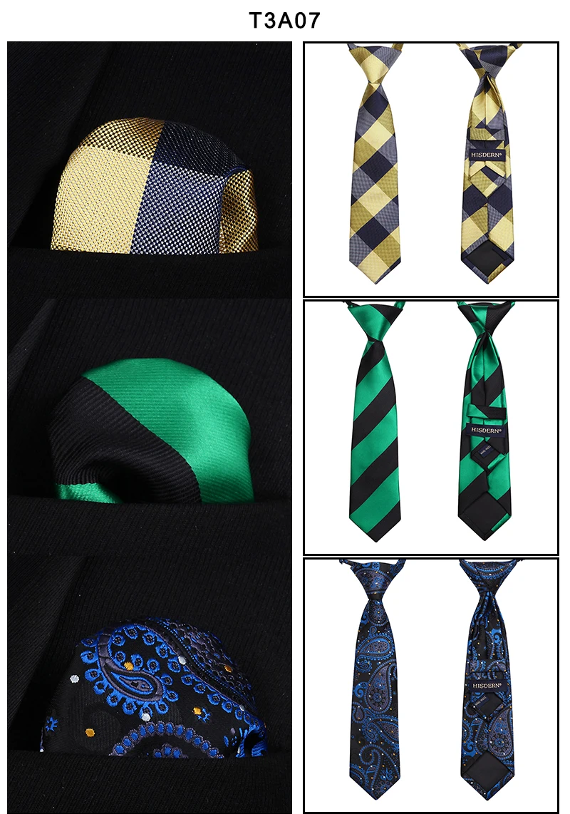 Lot 3 Set 27cm Child Pre-tied Necktie for Boys Woven Handkerchief Kids Tie School Parent-child Tie Pocket Square