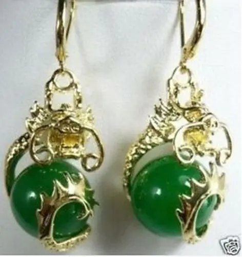 Neu wunderbare Jade Dragon Ohrring ^^@^ 18 К GP стиль Изысканные jewe Благородный Натуральный нефрит