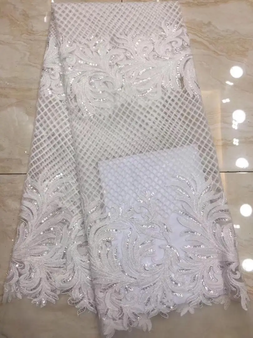 

African Sequins Lace Fabric 2019 Embroidered Nigerian Laces Fabrics High Quality French Tulle Lace Fabric For Women dp035