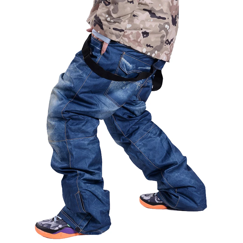 Hot Sale NEW Jean Snowboard Pants Suspenders Denim Ski Pants Men's