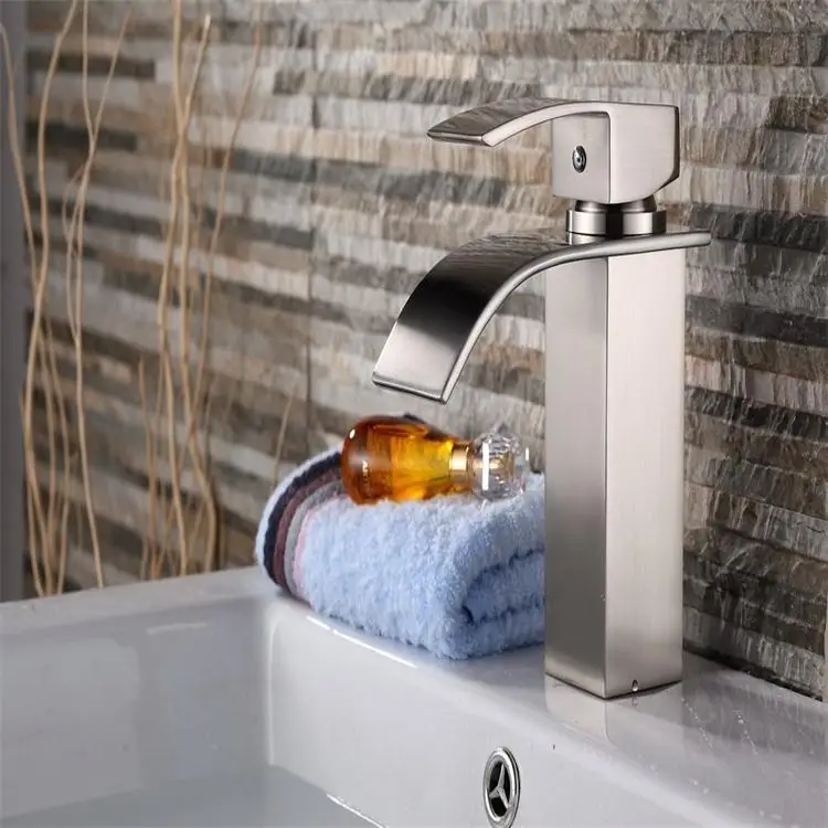 FLG Brass waterfall Faucet Copper Bathroom Basin Mixer Tap Waterfall
