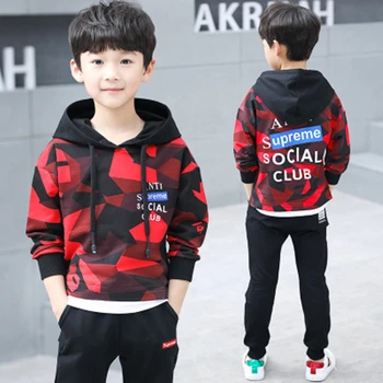 

Spring And Autumn Children's Clothing Boys' Clothing 4-10T Boy Clothing Set Camouflage Sports Suit Boys Hooded Jacket And Pants