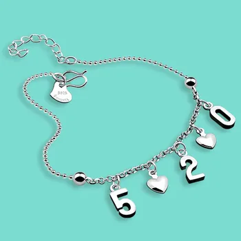 

925 sterling silver chains for women,Lovely pendant digital design Silver foot jewelry,length 27cm silver anklets best gifts