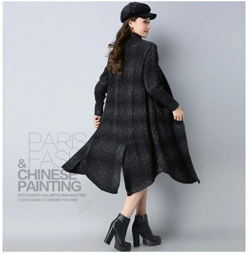 New Autumn Winter Sweater Coat Women Fashion Long Knitted Cardigan Female Large Size Thicken Irregular Sweater Jacket LQ376