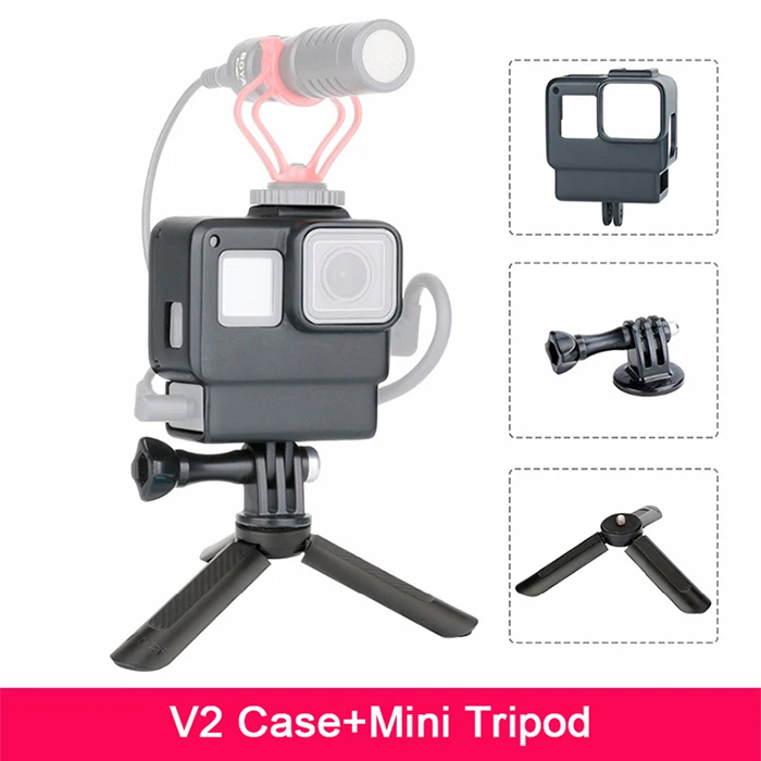 Чехол для корпуса ULANZI V2 V2 Pro Vlog для GoPro V3 V3 Pro Vlogging Cage Frame Shell с микрофоном Холодный башмак крепление для GoPro Hero 7 6 5 - Цвет: V2 with mini tripod