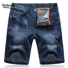 Летние новые мужские повседневные шорты, мужские Модные эластичные прямые высококачественные джинсовые шорты, брендовая одежда, увеличивающие Размер