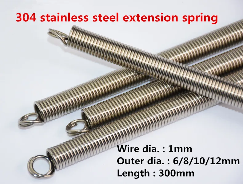 

304 stainless steel extension spring Wire diameter 1mm /Outer diameter 6/8/10/12mm /Length 300mm Tension spring