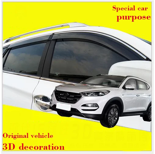 

For Hyundai TUCSON 2015 Car Windows Visor 4PCS 3D Bright Bar Sun Visor Sunshade Rain Guards Shield Auto Moldings