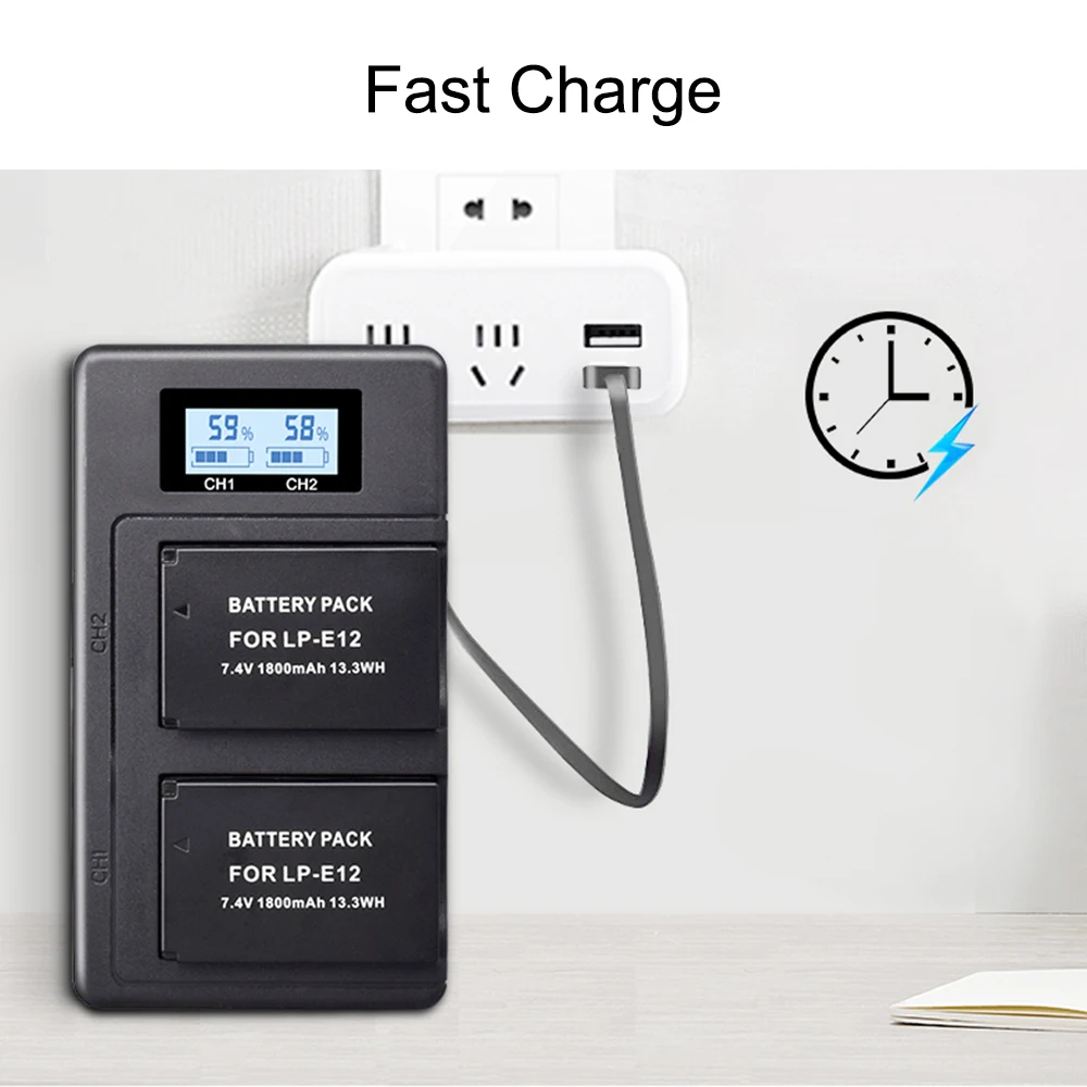 LCD digital Charger+2Pcs 1800mAh LP-E12 LPE12 LP E12 Camera Battery AKKU for Canon M100D Kiss X7 Rebel SL1 EOS M10 EOS M50 DSLR LCD digital Charger+2Pcs 1800mAh LP-E12 LPE12 LP E12 Camera Battery AKKU for Canon M100D Kiss X7 Rebel SL1 EOS M10 EOS M50 DSLR