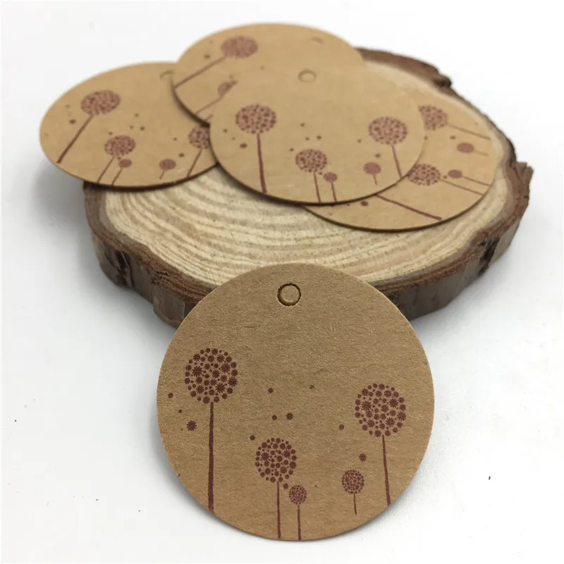 

New Arrival 100pcs/lot Brown Kraft Paper Tags Round Label Wedding Decoration Message Tag 3.5*3.5cm
