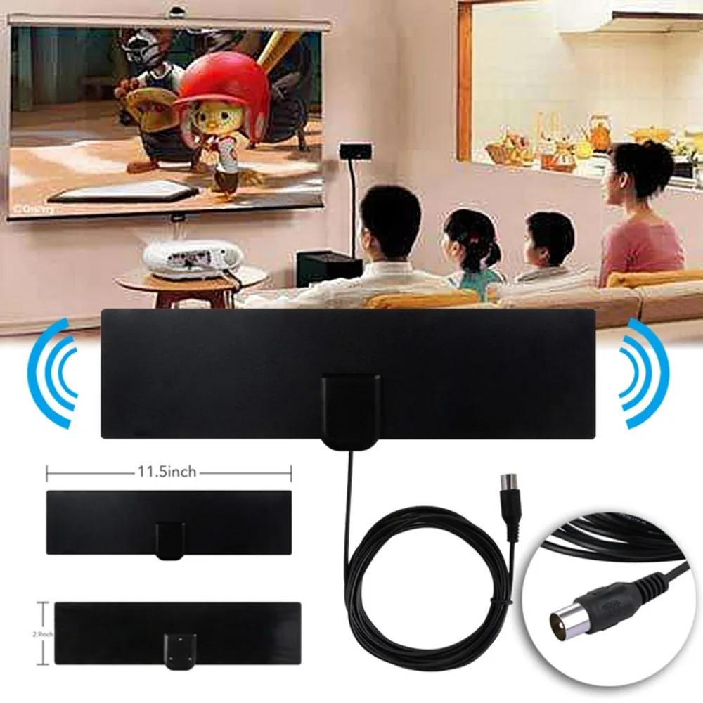 

Rectangle Shape Ultra Thin Flat HDTV Indoor TV Antenna Aerial High Gain 1080P Multi-direction Digital TV Antanna Black