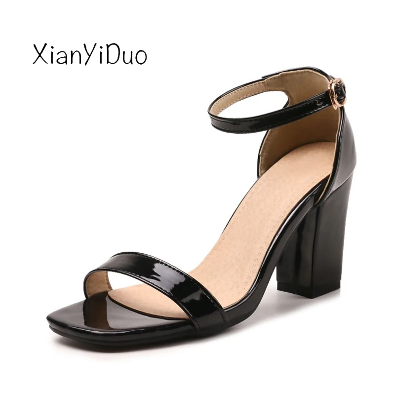 

XianYiDuo 2018 Concise Summer Women's open toe med high heels cover shoes Sandals Ankle-Wrap Plus Size 34-52 Red Green Pink/202