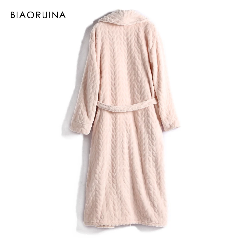 Online BIAORUINA Para Mujer Todo fósforo rojo Coral polar sólido batas femeninas casuales calientes para dormir batas gruesas para mujer batas de todos los días
