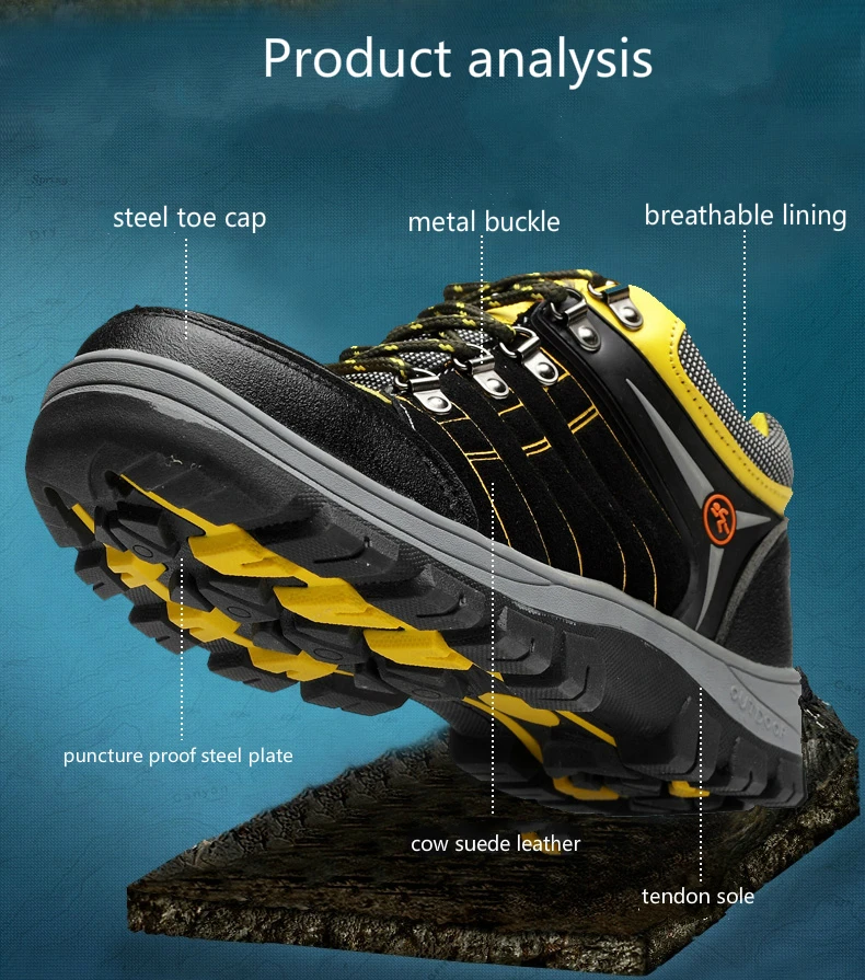 Большие размеры, Мужская Рабочая обувь со стальными носками, рабочие ботинки из коровьей замши, защитная обувь на нескользящей платформе