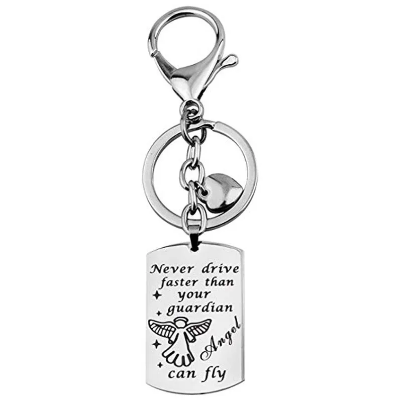 

i-Remiel DIY Auto Car Driver Safety Key Chain "Never Drive Faster Than Your Guardian Angel Can Fly" Keychain Rings Accessories