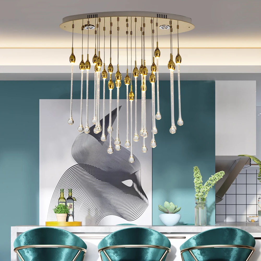 

Modern LED pendant light single crystal water drop hanging lamps restaurant light fixtures in the living dining room lamps