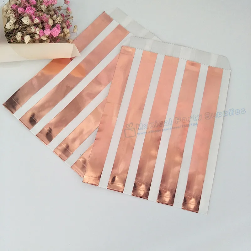 250 шт фольги Золотые/розовые полосы любимые сумки бумажные вечерние любимые сумки Свадебные и обручальные Конфеты Сладкие Контейнеры упаковочные сумки для закусок - Цвет: Rose Stripe