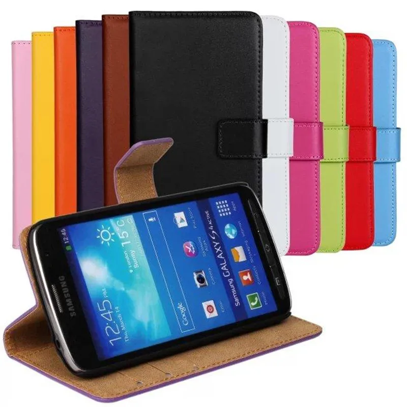 

Genuine Leather Case For Samsung Galaxy S4 Active Book Wallet Style Magnetic Design With Card Slot Flip Stand Mobilephone Cover