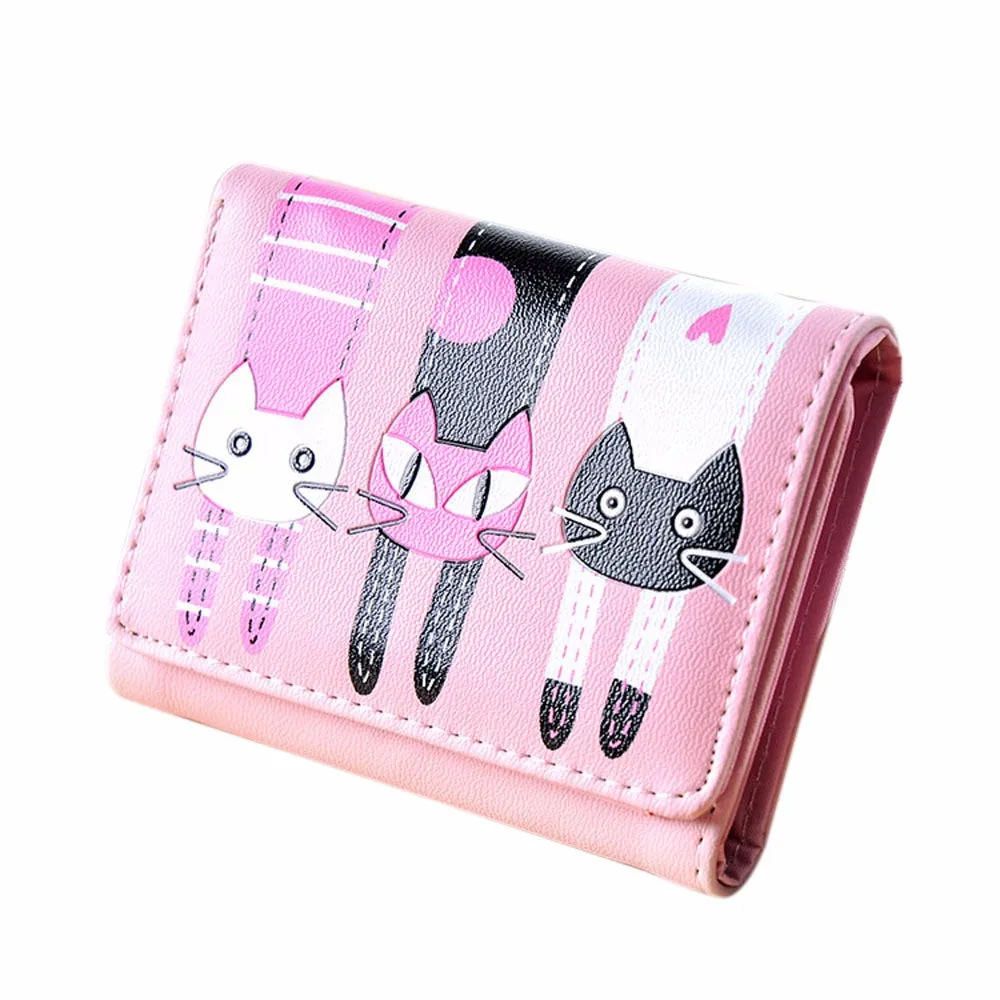 

Fashion Cat Pattern Coin Purse Short Wallet Card Holders Handbag Lady Snap Fastener Short Clutch Wallet Porta Moedas Senhora