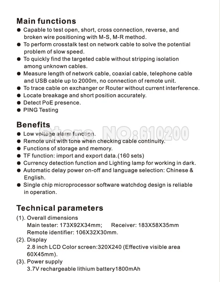 NOYAFA-NF-8601W тестер сетевого кабеля тестер LAN RJ11 RJ45 BNC STP/UTP 5E, 6E LAN Кабельный тестер для 8 шт. портов английская версия