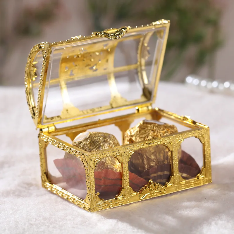 

12pc Hollow Treasure Box Candy Boxes Romantic Sweets Wedding Baby Shower Event party favors Gift Chocolate packaging Gold Silver