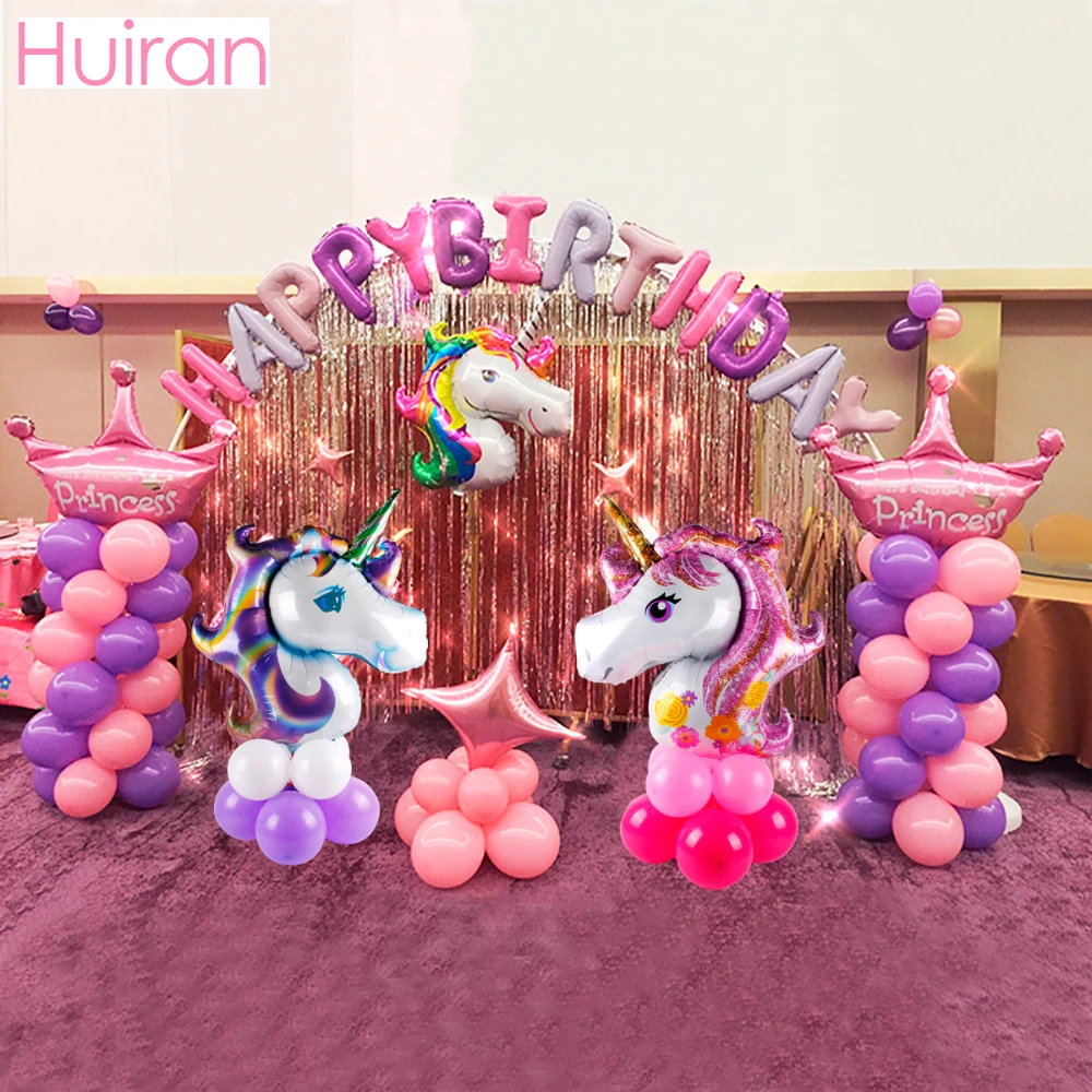 

Huiran 9pc Blue Pink Big Unicorn Balloon Latex Foil Ballons Happy Birthday Party Decor Kids Favors Baloons Balls Baby Shower