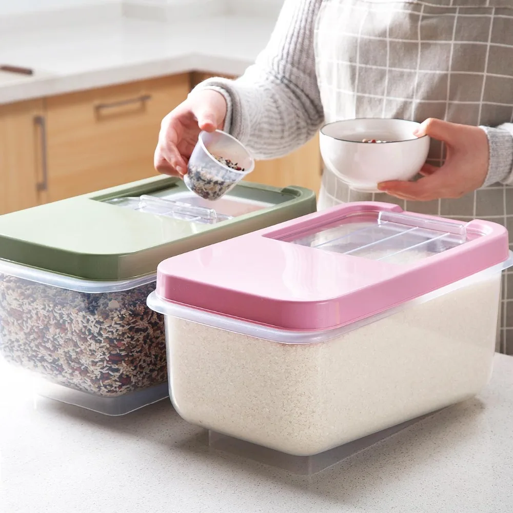 

OTHERHOUSE 40cm Kitchen Rice Storage Box Grain Container Kitchen Organizer Large Plastic Flour Rice Boxes Dust-Proof Moisture