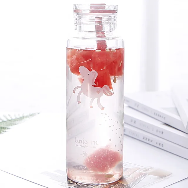 High Quality Unicorn Cute Cartoon Glass Bottle for Water Portable Leak proof Girl Juice Milk