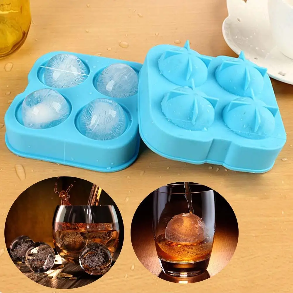 Silicone Round Ice Balls Maker Tray Four Large Sphere Molds Cube